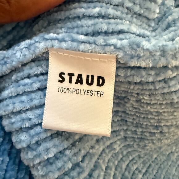 Staud Lindsey Dress Blue Ice off shoulder dress pearl beaded collar large NWTs - Picture 10 of 10